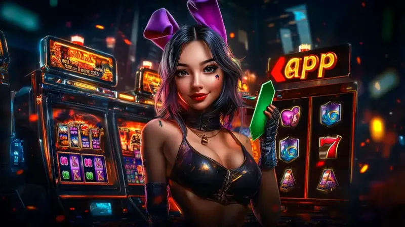 A captivating promotional image for the tk1971 casino app featuring a charming bunny girl character in casino attire, surrounded by golden coins and app interface elements, designed to attract mobile casino players.