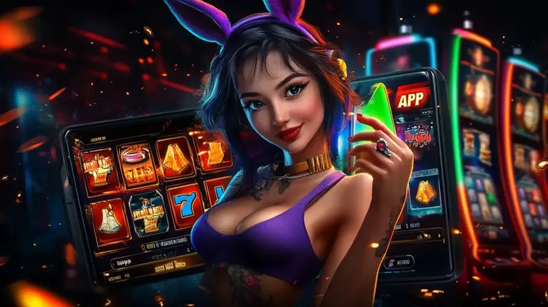 A vibrant mobile slot game interface featuring a cute bunny girl character with colorful slot reels, bonus symbols, and jackpot displays, showcasing the fun and engaging mobile gaming experience.